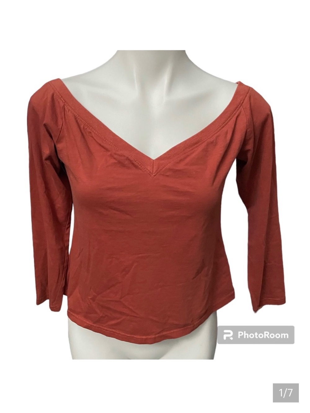 Lulu’s Burnt Orange Long Sleeve V Neck Cropped Top Shirt - Size Small
